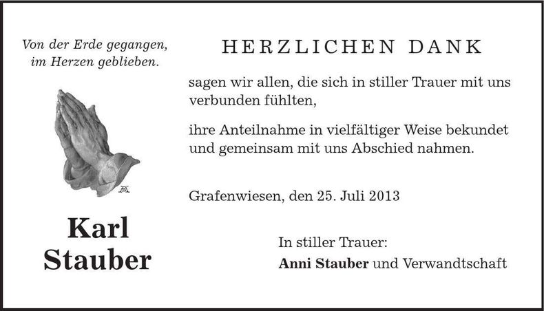 Traueranzeige Karl Stauber