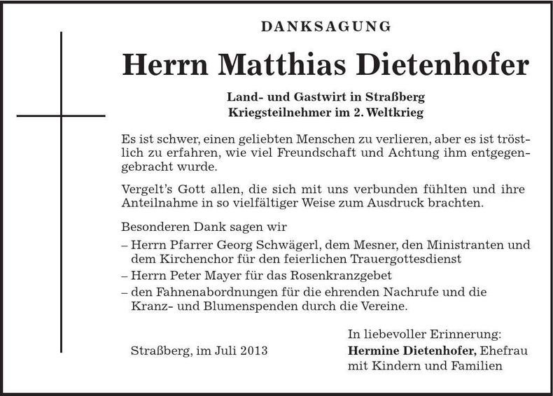 Traueranzeige Matthias Dietenhofer