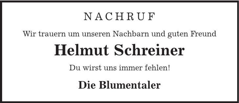 Traueranzeige Willi Schreiner