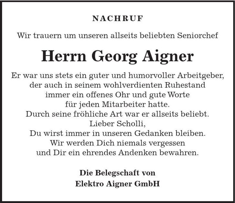 Traueranzeige Georg Aigner