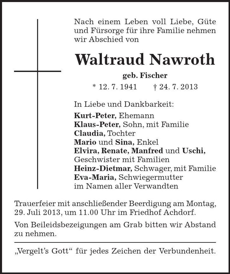 Traueranzeige Waltraud Nawroth