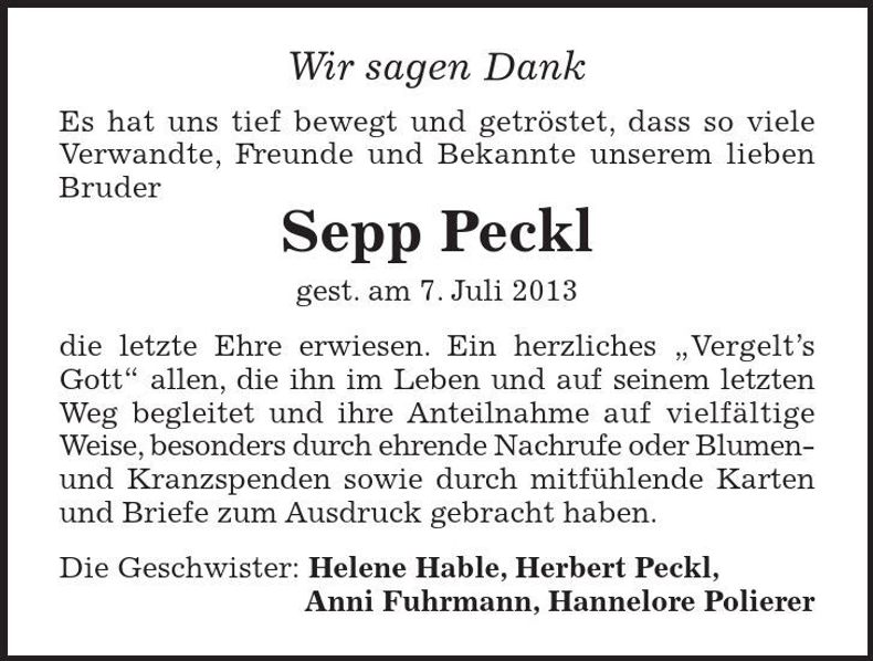 Traueranzeige Sepp Peckl