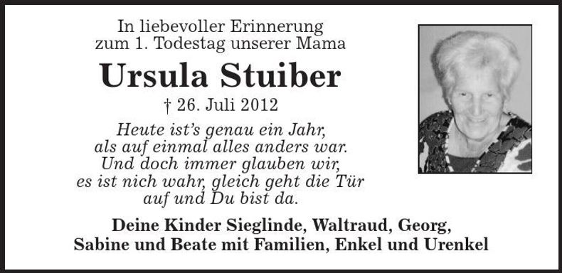 Traueranzeige Ursula Stuiber
