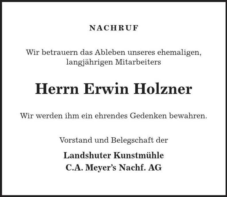 Traueranzeige Erwin Holzner
