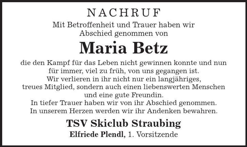 Traueranzeige Maria Betz