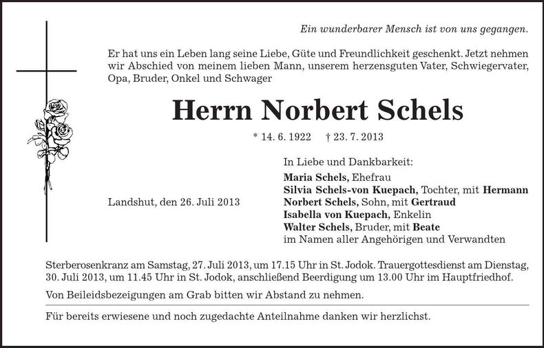 Traueranzeige Norbert Schels