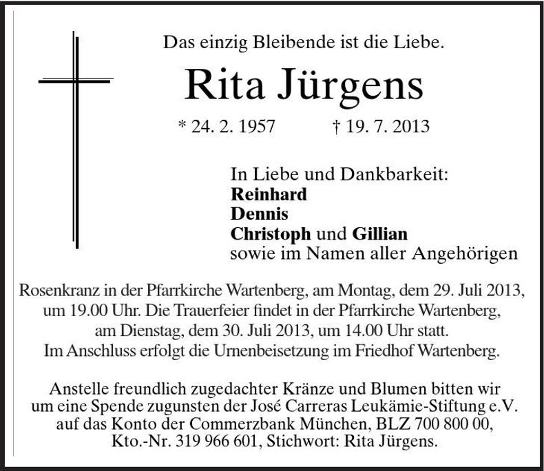Traueranzeige Rita Jürgens