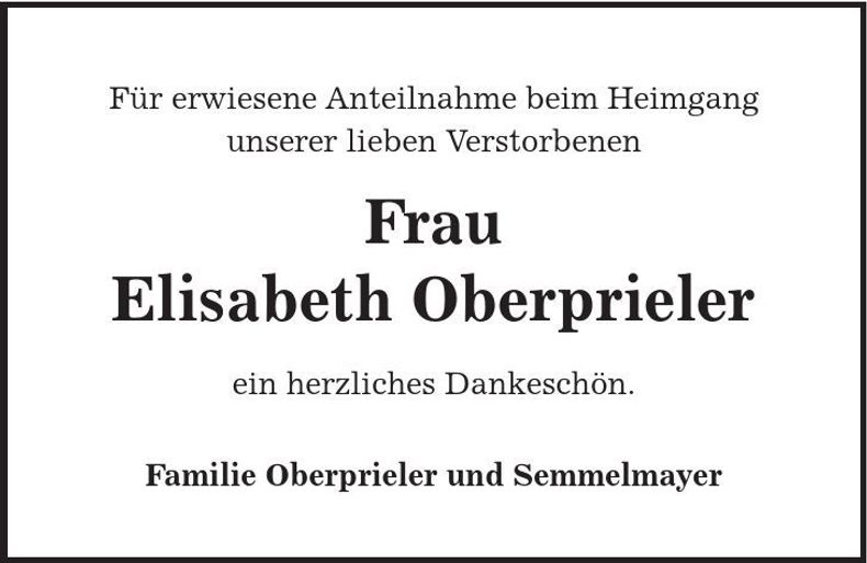 Traueranzeige Elisabeth Oberprieler