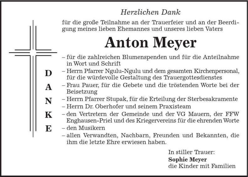 Traueranzeige Anton Meyer