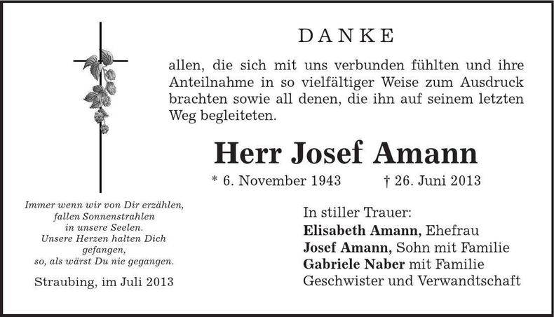 Traueranzeige Josef Amann