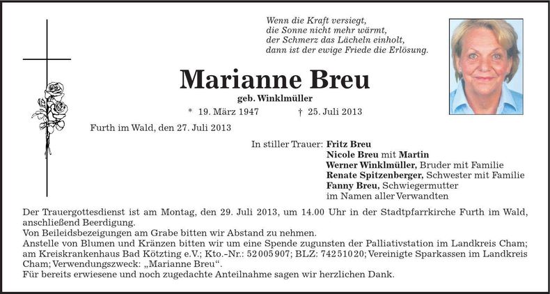 Traueranzeige Marianne Breu