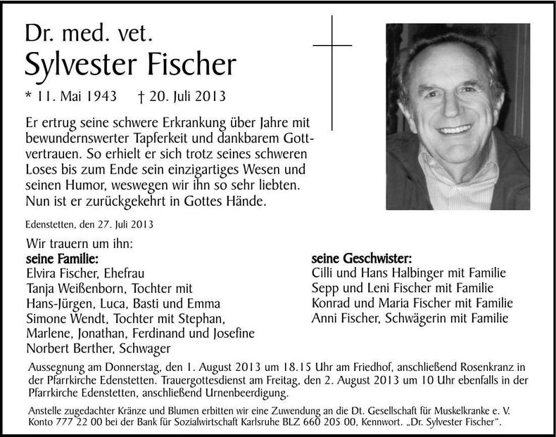 Traueranzeige Sylvester Fischer