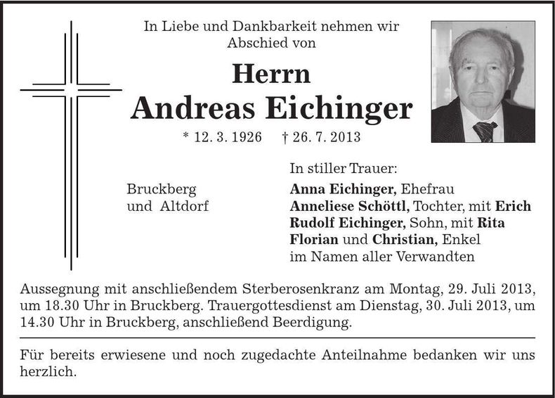 Traueranzeige Andreas Eichinger