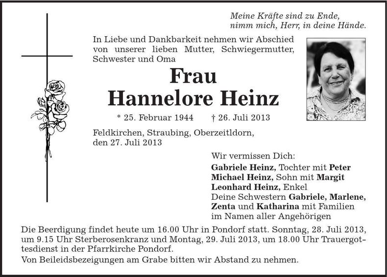 Traueranzeige Hannelore Heinz
