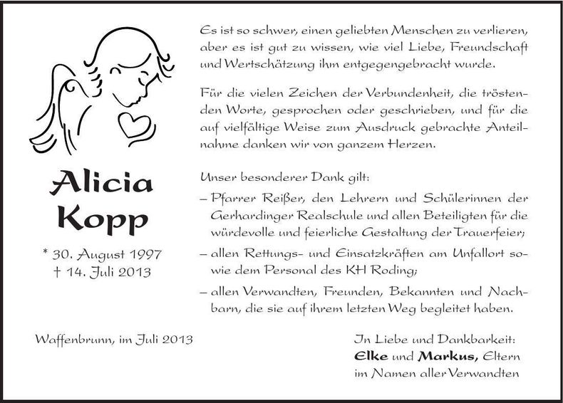 Traueranzeige Alicia Kopp