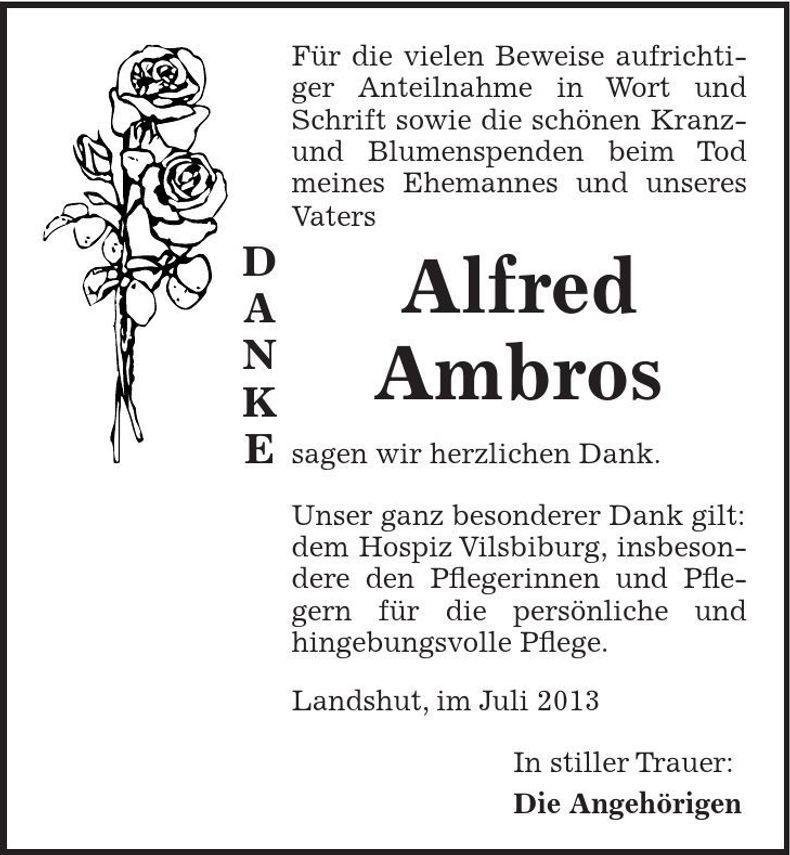 Traueranzeige Alfred Ambros