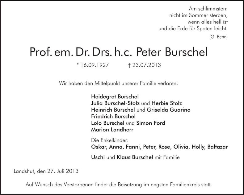 Traueranzeige Peter Burschel