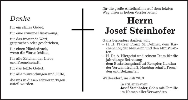 Traueranzeige Josef Steinhofer