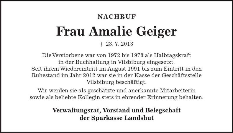 Traueranzeige Vilsbiburg Geiger