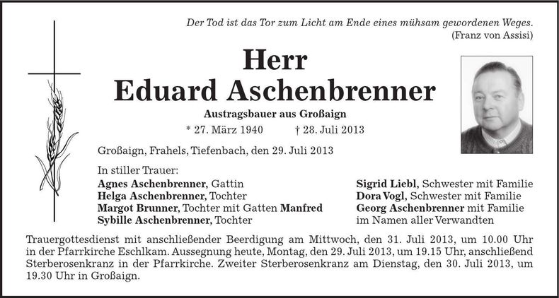 Traueranzeige Eduard Aschenbrenner
