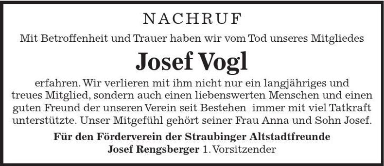 Traueranzeige Josef Vogl