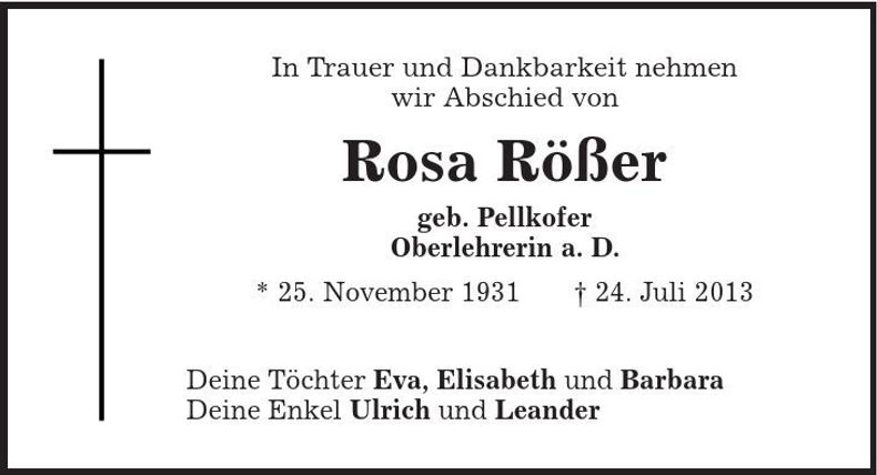 Traueranzeige Rosa Rößer