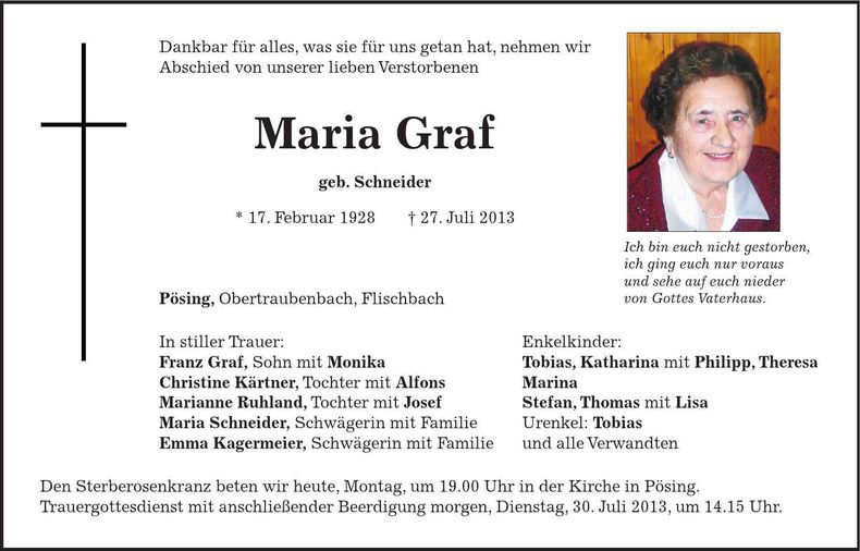 Traueranzeige Maria Graf