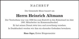 Traueranzeige Heinrich Altmann