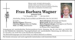 Traueranzeige Barbara Wagner