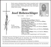 Traueranzeige Josef Hohenschläger