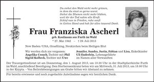 Traueranzeige Franziska Ascherl