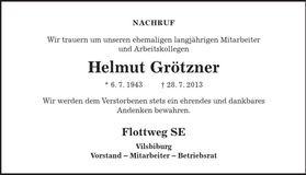 Traueranzeige Helmut Grötzner