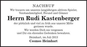 Traueranzeige Rudi Kastenberger