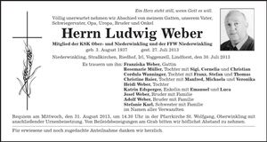 Traueranzeige Ludwig Weber