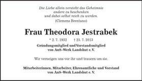 Traueranzeige Theodora Jestrabek