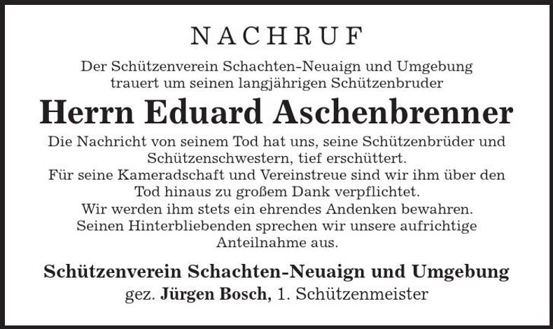 Traueranzeige Eduard Aschenbrenner