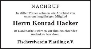 Traueranzeige Konrad Hacker