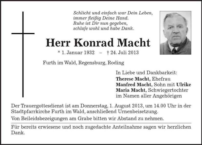 Traueranzeige Konrad Macht