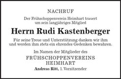 Traueranzeige Rudi Kastenberger