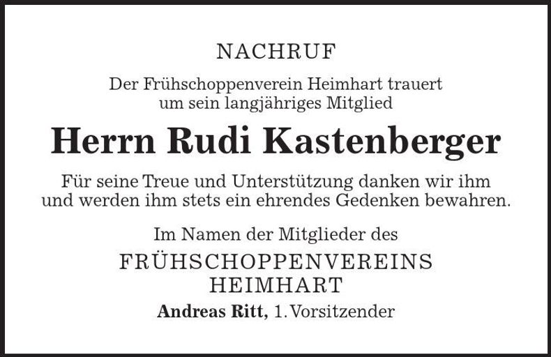 Traueranzeige Rudi Kastenberger