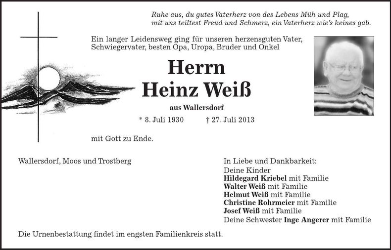Traueranzeige Heinz Weiß