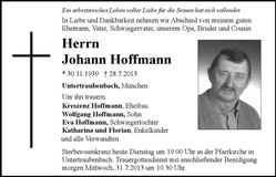Traueranzeige Johann Hoffmann