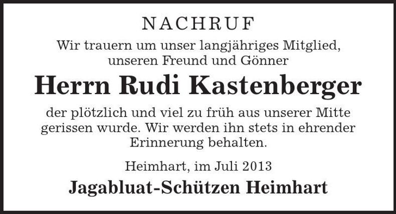 Traueranzeige Rudi Kastenberger
