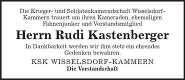 Traueranzeige Rudi Kastenberger