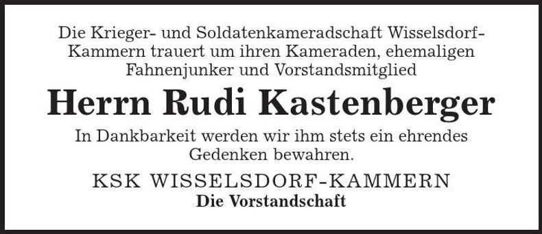Traueranzeige Rudi Kastenberger