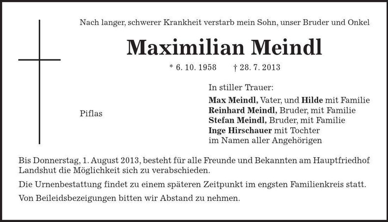Traueranzeige Maximilian Meindl