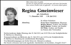 Traueranzeige Regina Gmeinwieser