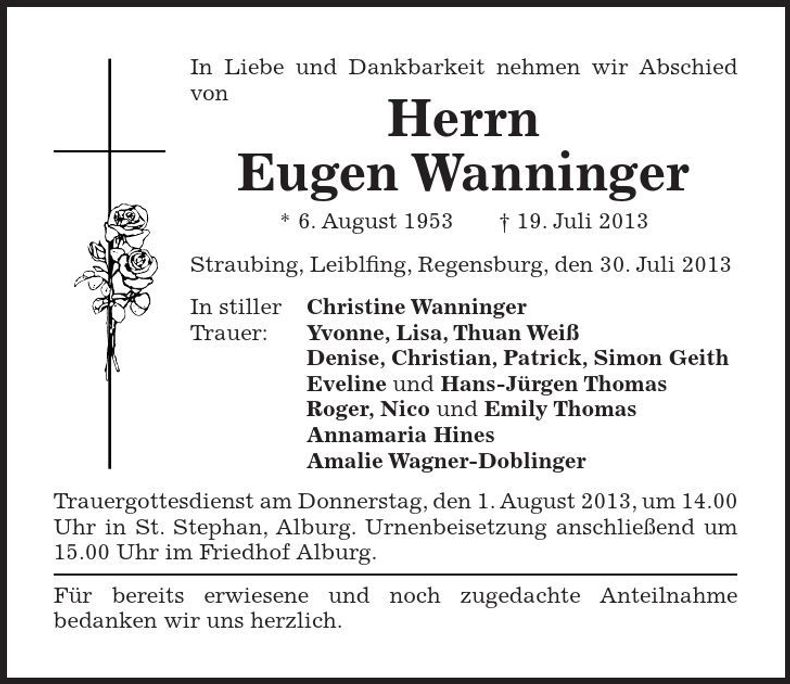 Traueranzeige Eugen Wanninger
