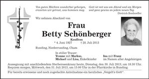 Traueranzeige Betty Schönberger
