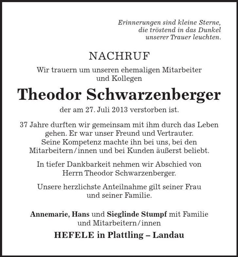 Traueranzeige Theodor Schwarzenberger